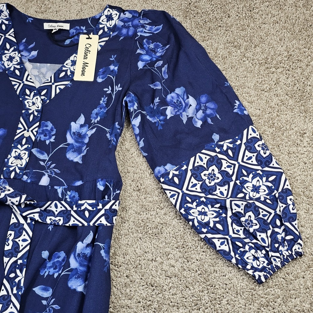 Celina Moon Floral Maxi Dress Long Sleeve Boho Size Small Blue Printed NWT - Picture 9 of 12